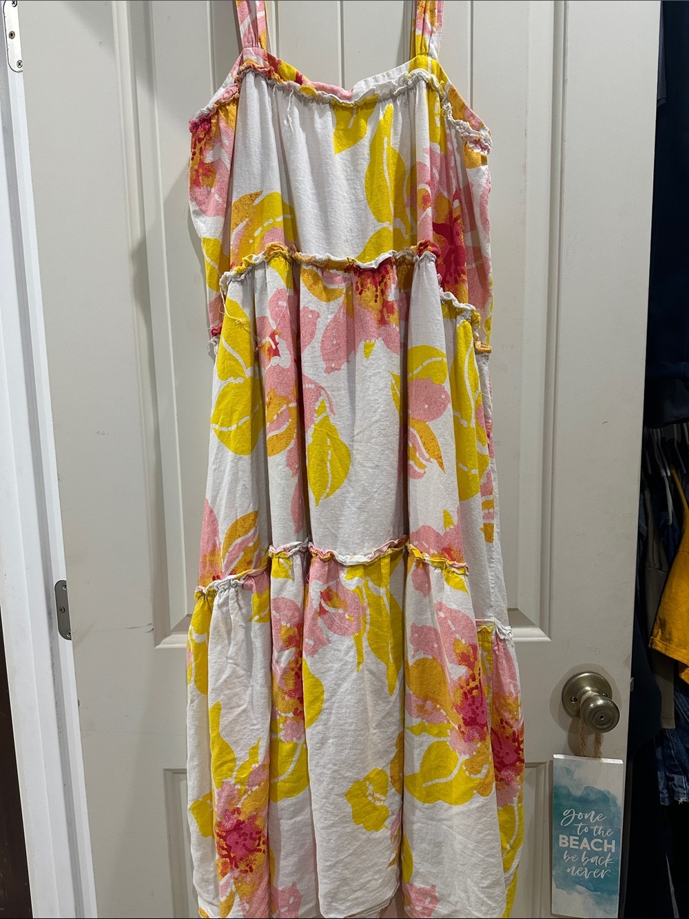 Free People White Maxi Dress with Pink & Yellow Floral Print